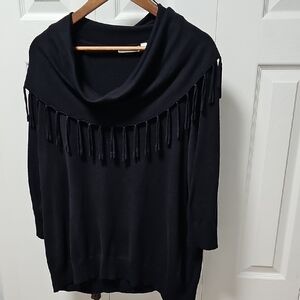 Notations Black Cowl Neck Sweater with Fringe